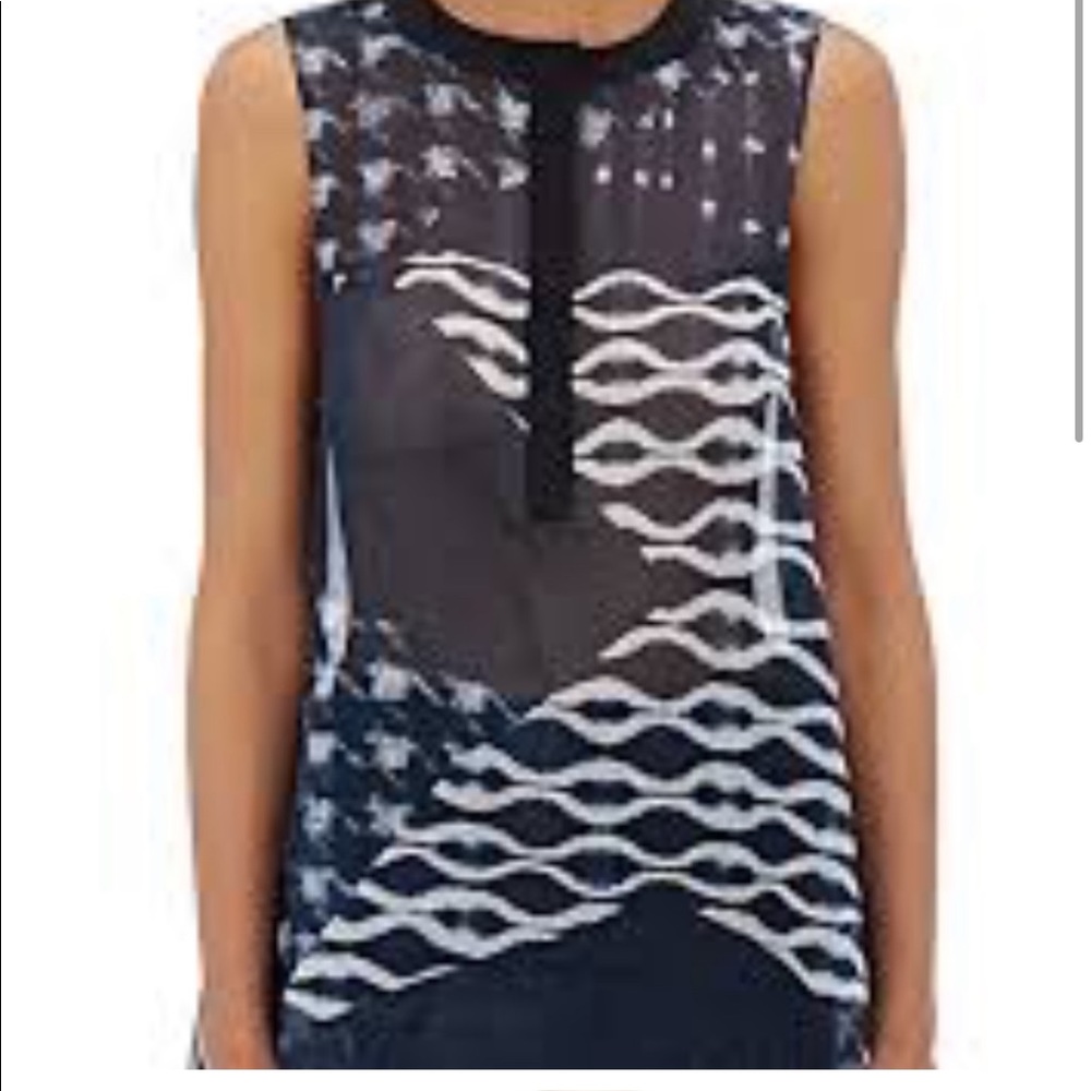 Public School New York Navy Blue Sheer Cyra Printed Silk Tunic Top 4
